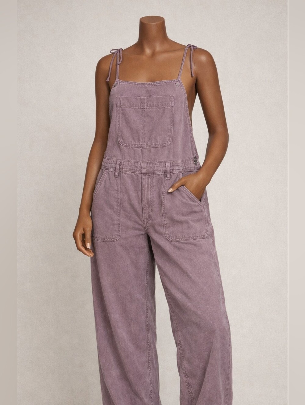 American Eagle Outfitters Mauve Tie-Shoulder Denim Overalls